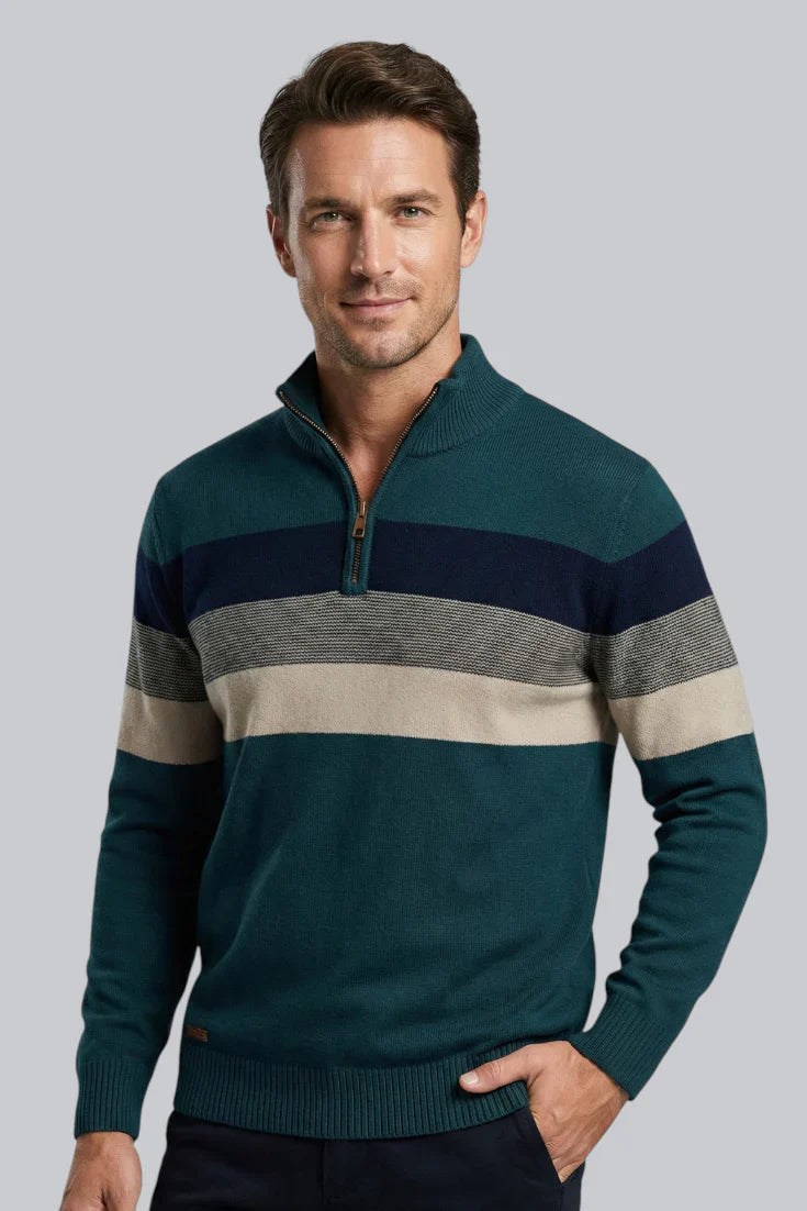 Drevon | Men’s Striped Quarter-Zip Jumper