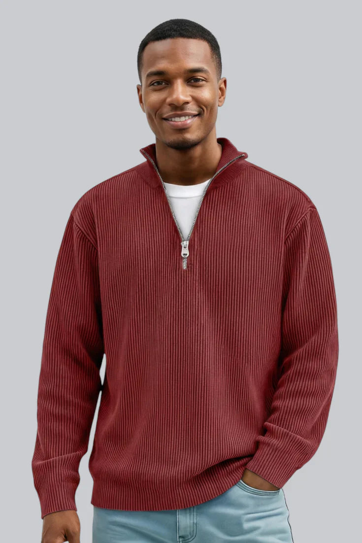 Selvarn | Men’s Soft-Touch Zip-Neck Sweater