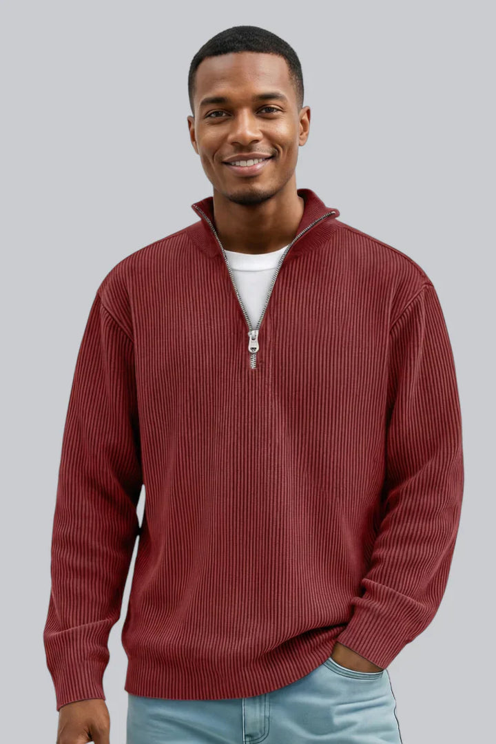 Selvarn | Men’s Soft-Touch Zip-Neck Sweater