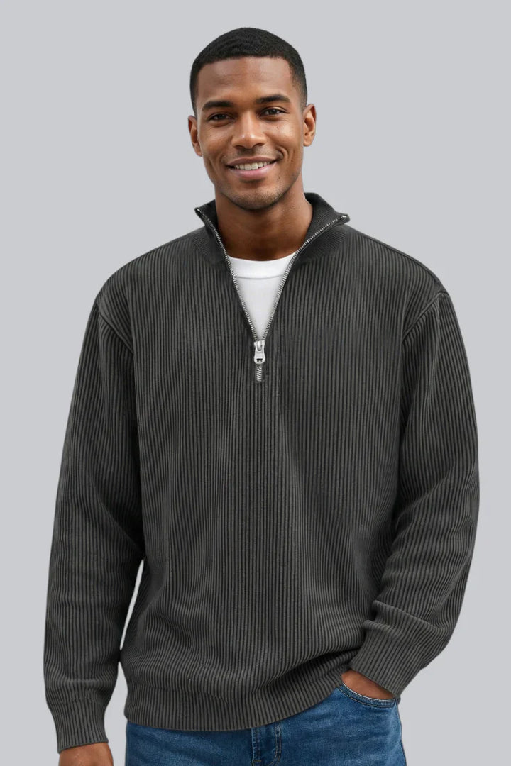 Selvarn | Men’s Soft-Touch Zip-Neck Sweater