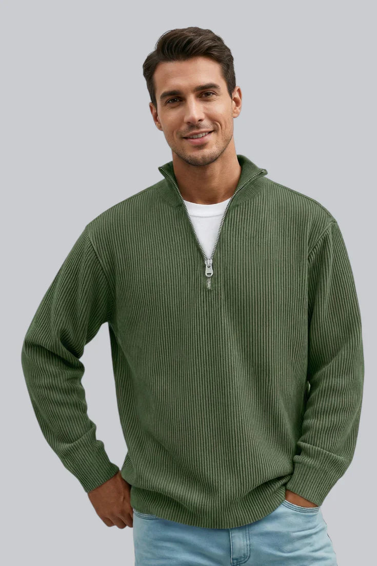 Selvarn | Men’s Soft-Touch Zip-Neck Sweater